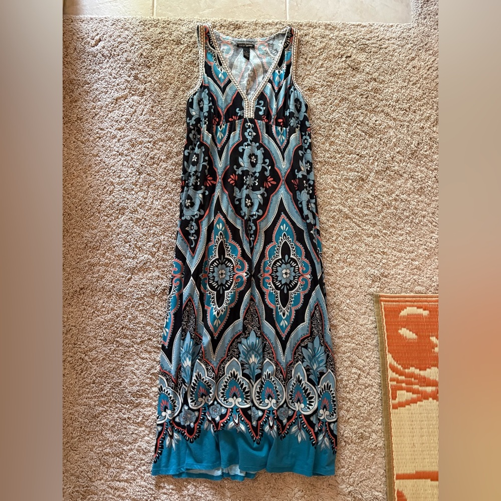 Lucky Brand Sleeveless Blue Patterned Maxi Dress
